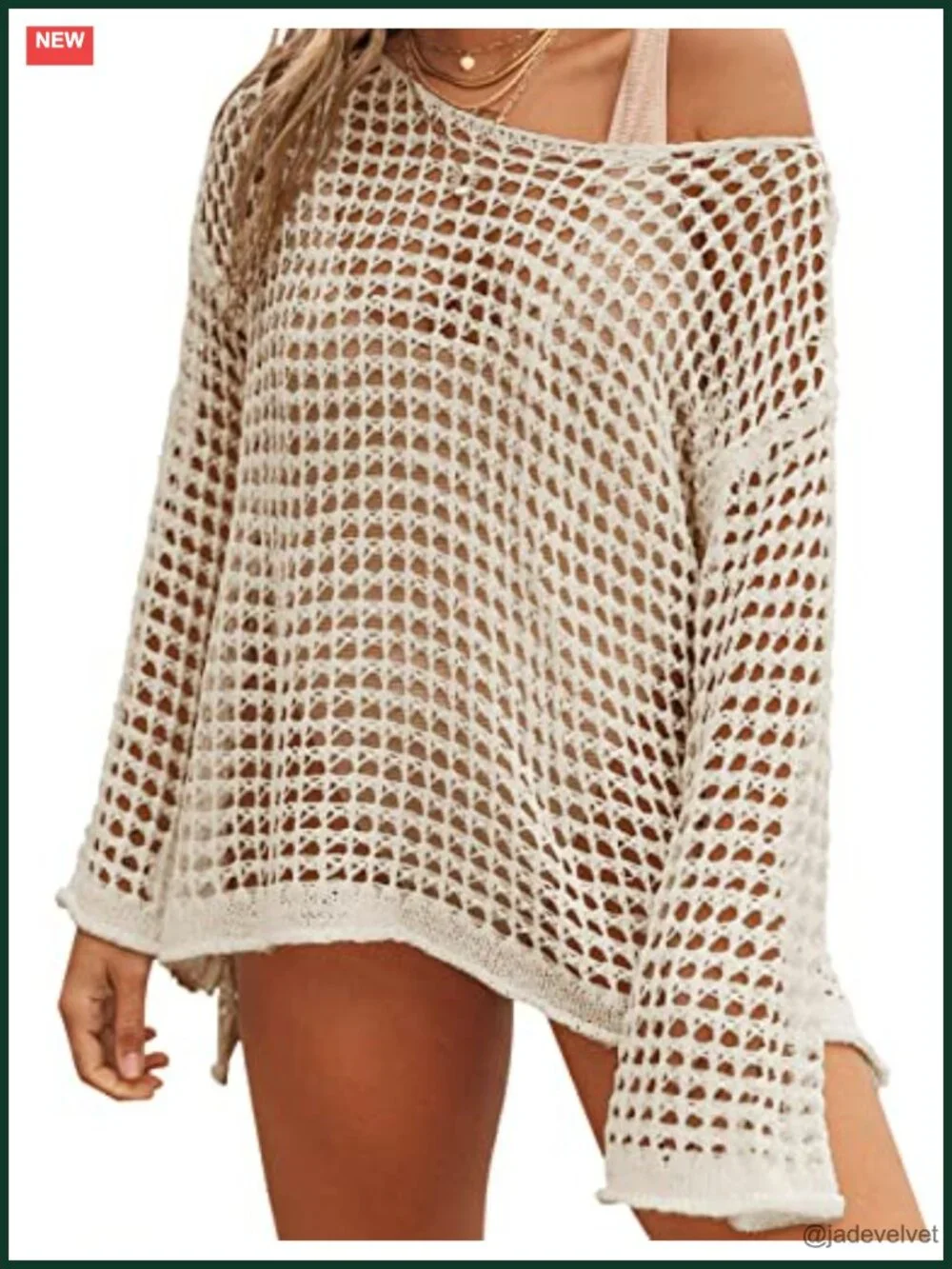 Long Sleeve Crochet Cover Up for Swimwear Beach Mesh Knit